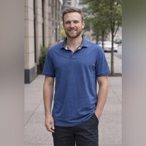 Au Noir Mens Steel Blue Polo Shirt Size L Designer Short Sleeve Casual Dress Top